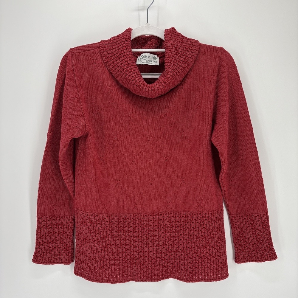Roisin McCarthy Celtic Jumper Womens Large Red Irish Cotton Tunic Cowl Neck VTG